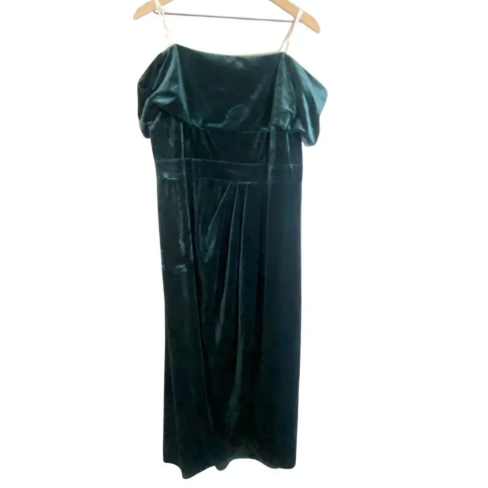 Lulus NWT I'm Enchanted Emerald Green Velvet Off-the-Shoulder Maxi Dress Sz 2X